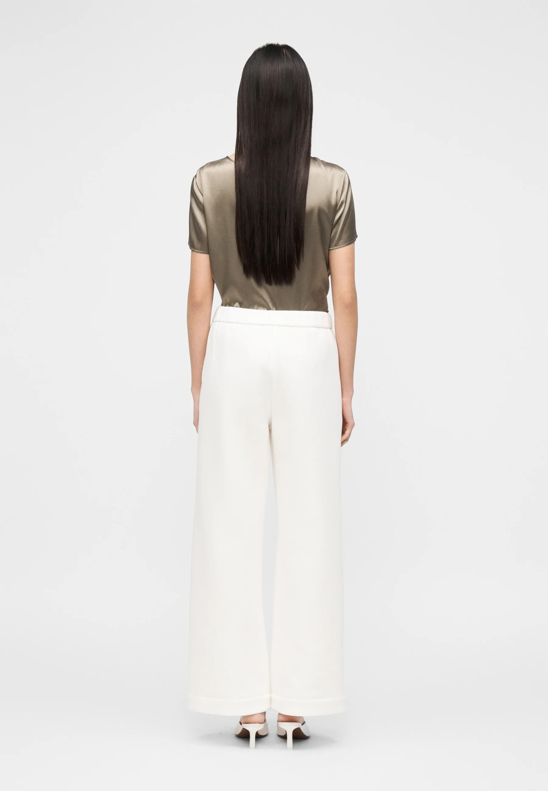 White Cotton Blend Casual Trousers