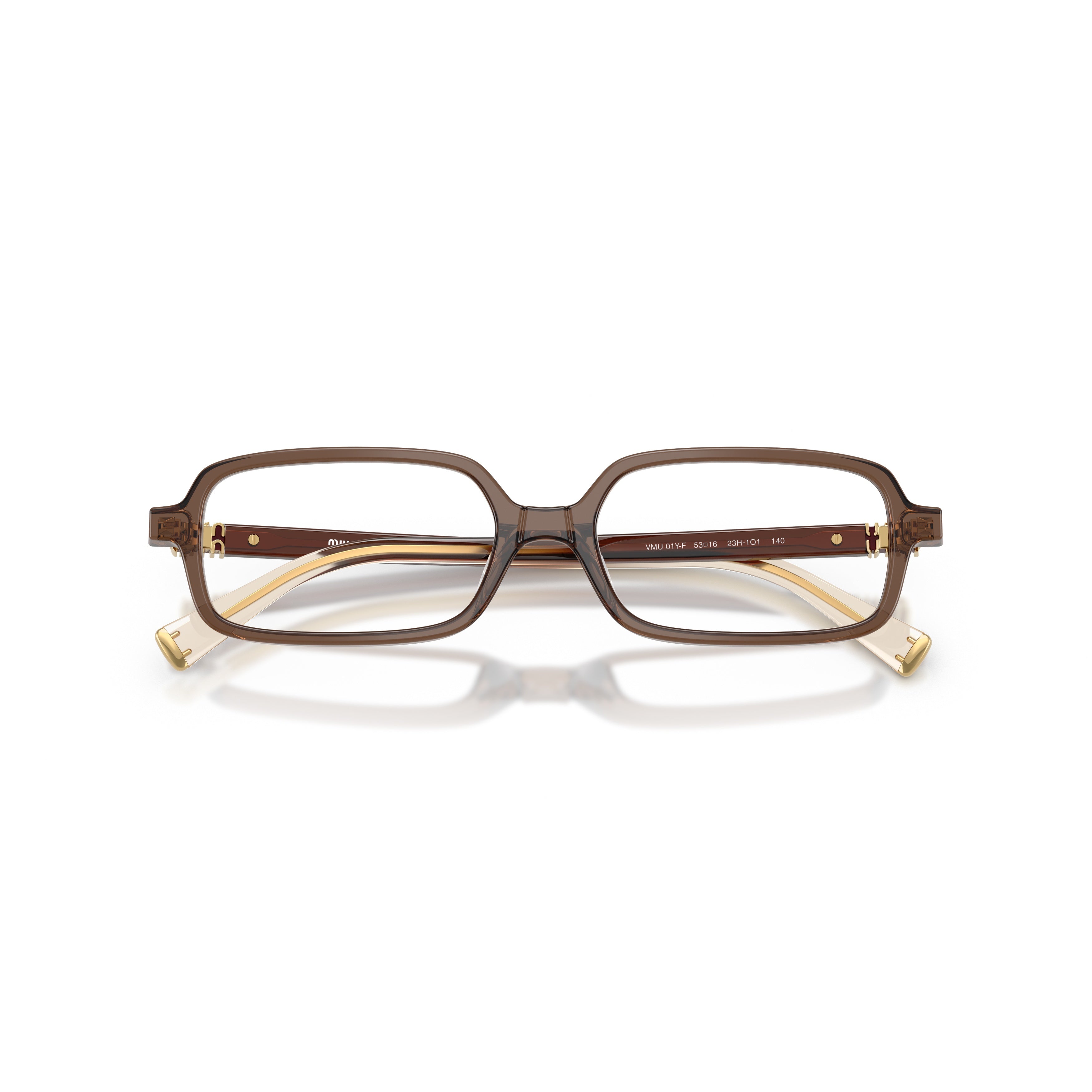 0mu 01yv Translucent Brown Acetate Rectangular Eyeglasses