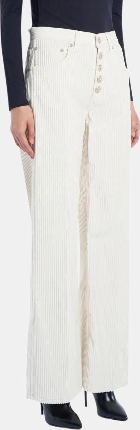 Wide-Leg White Corduroy Pants With Functional Pockets