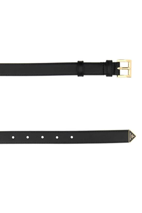 Calf Leather Belt with Rectangular Gold Buckle