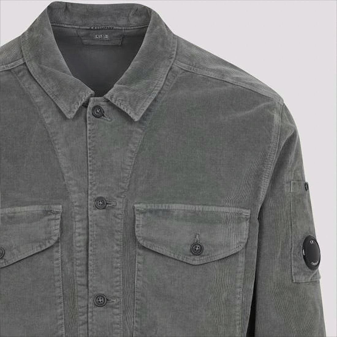 Structured Grey Jacket With Button-Up Front And Signature Lens Detail