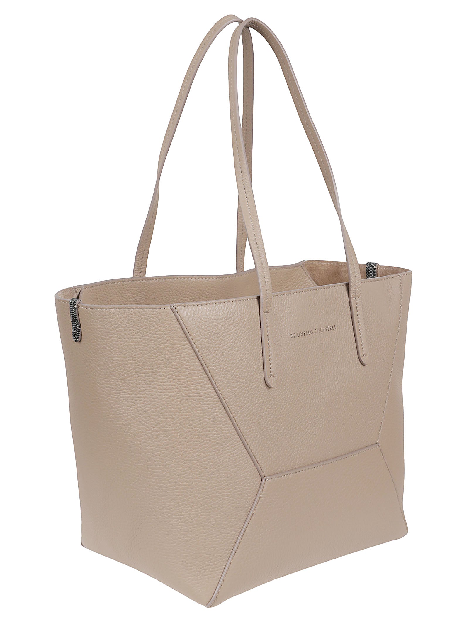 Textured Leather Tote Bag with Chain Detail and Logo Print