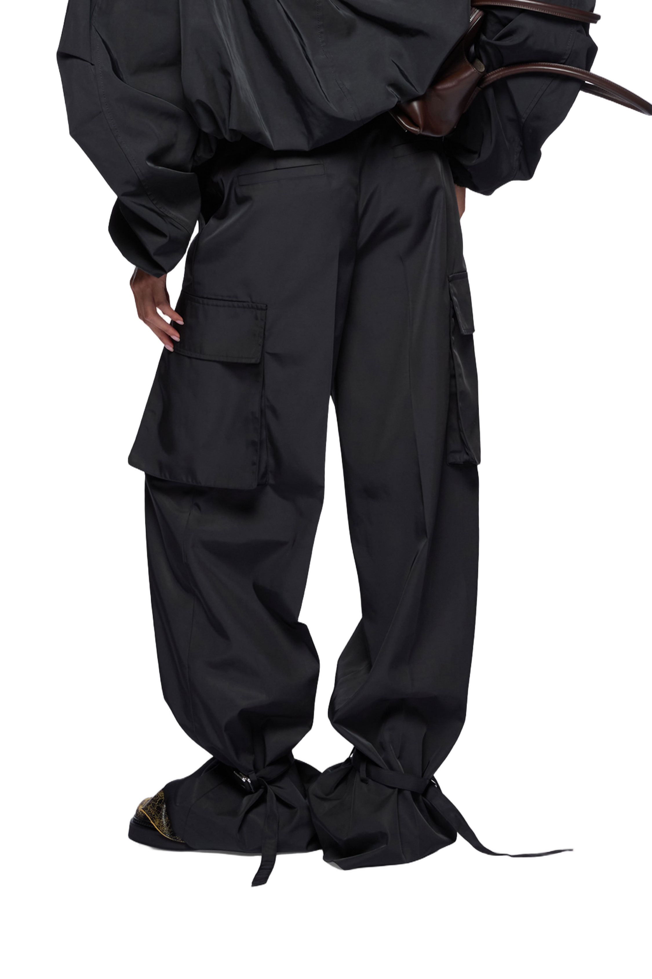 High-Waisted Black Cargo Pants With Voluminous Silhouette