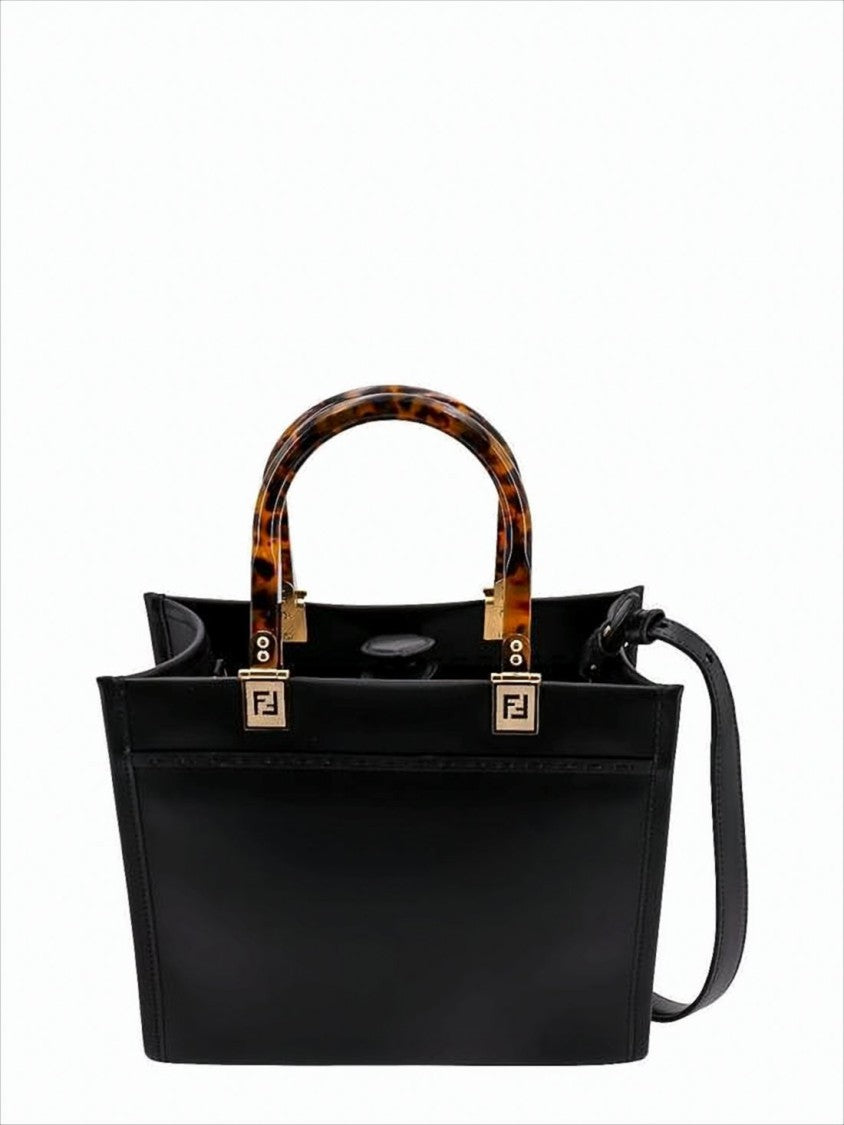 Structured Smooth Calf Leather Tote Bag With Tortoiseshell Handles