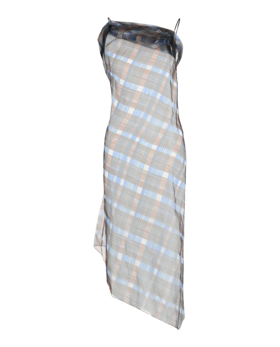 Organza Plaid-Check Midi Dress