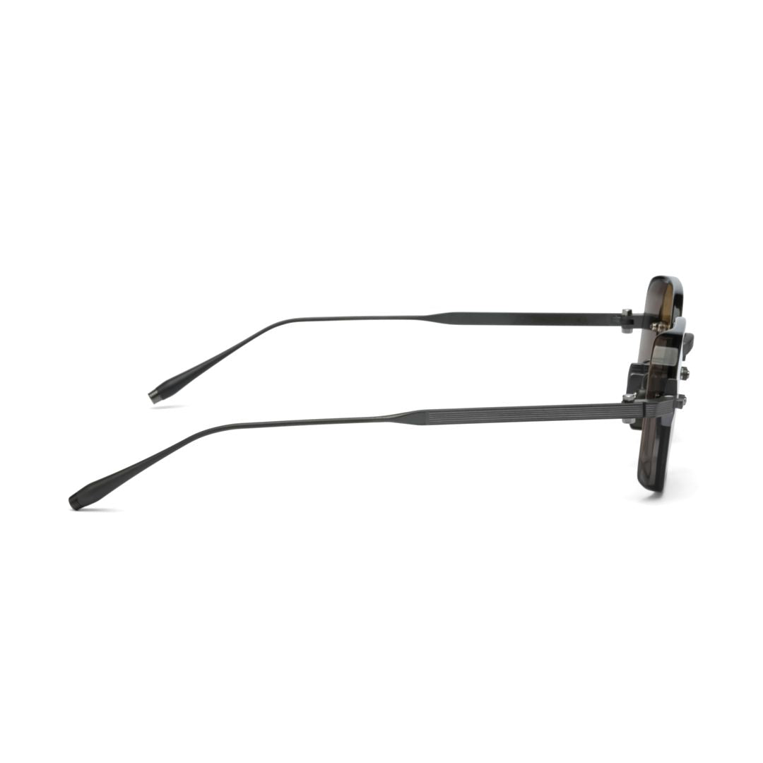 Aks-307 Geometric Black Sunglasses with Amber Tinted Lenses