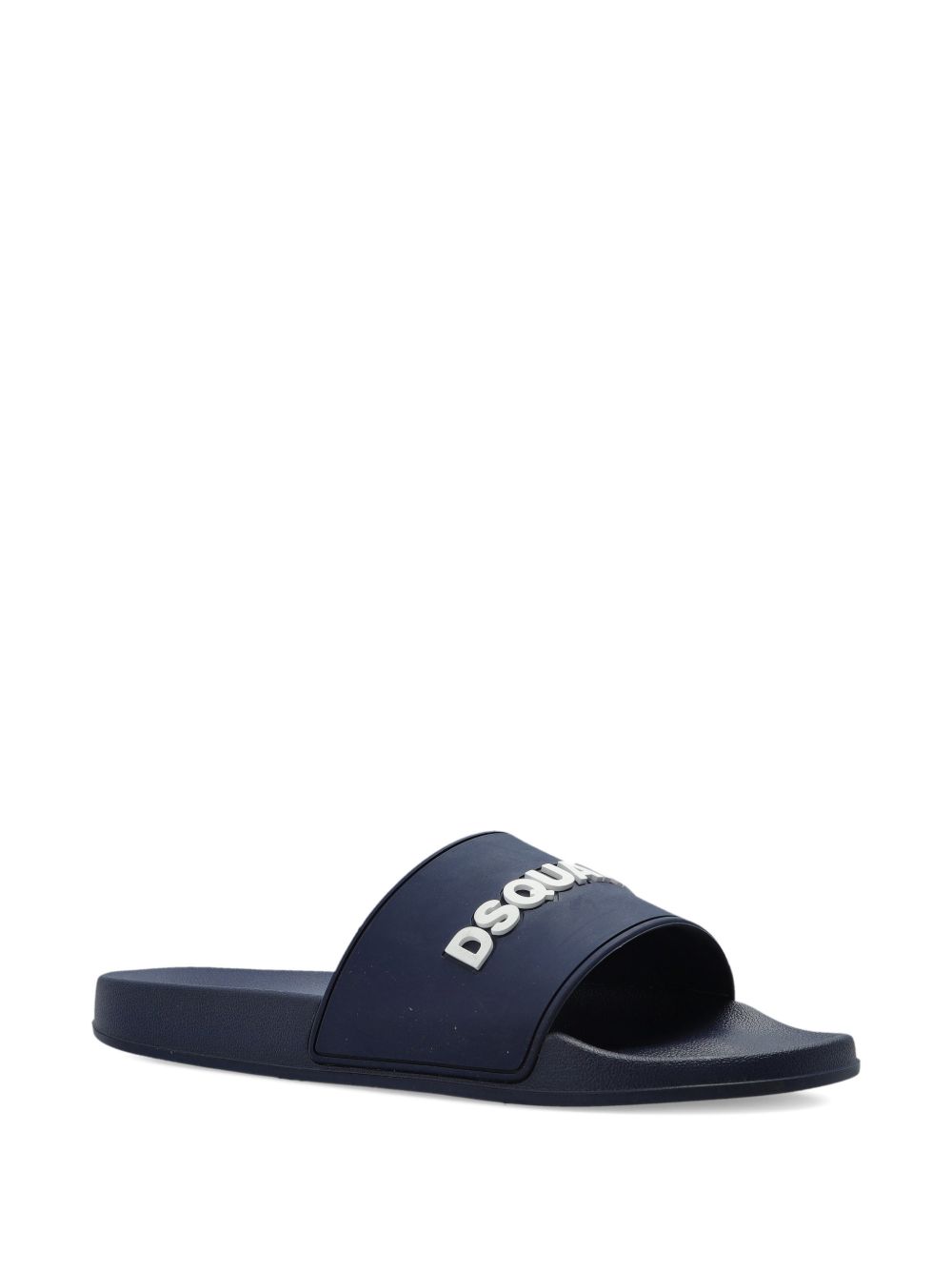 Navy Blue Slip-On Sandals With Logo Lettering