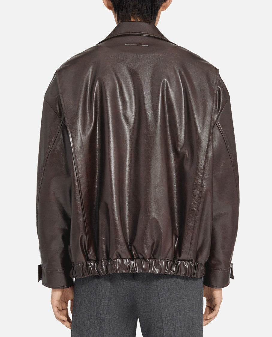 Brown Leather Jacket With Classic Collar