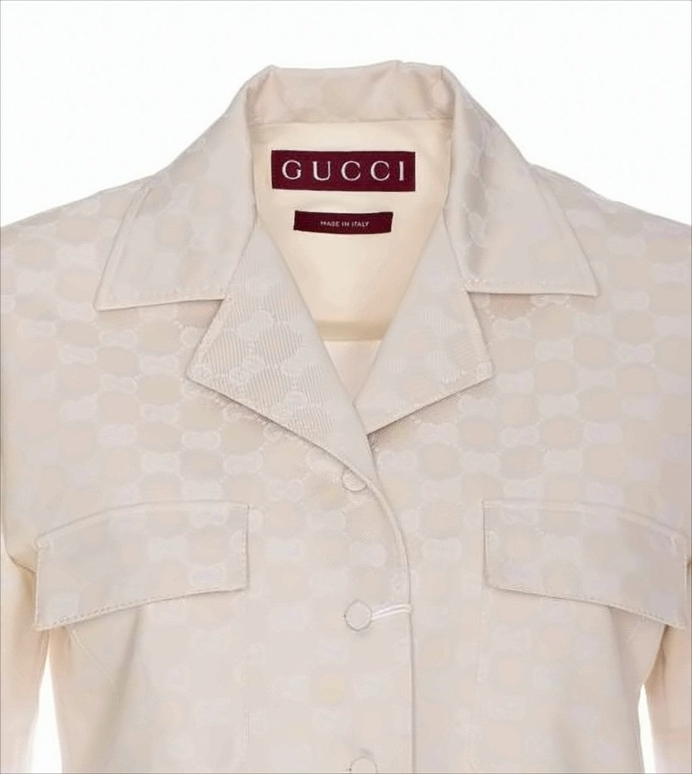 Tailored Short-Sleeve Jumpsuit with Jacquard Pattern