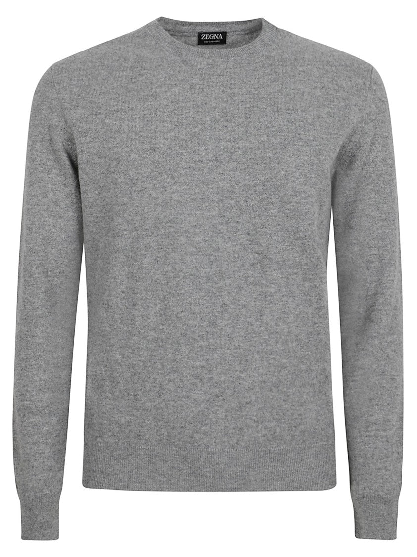 Crew Neck Cashmere Sweater With Ribbed Detailing
