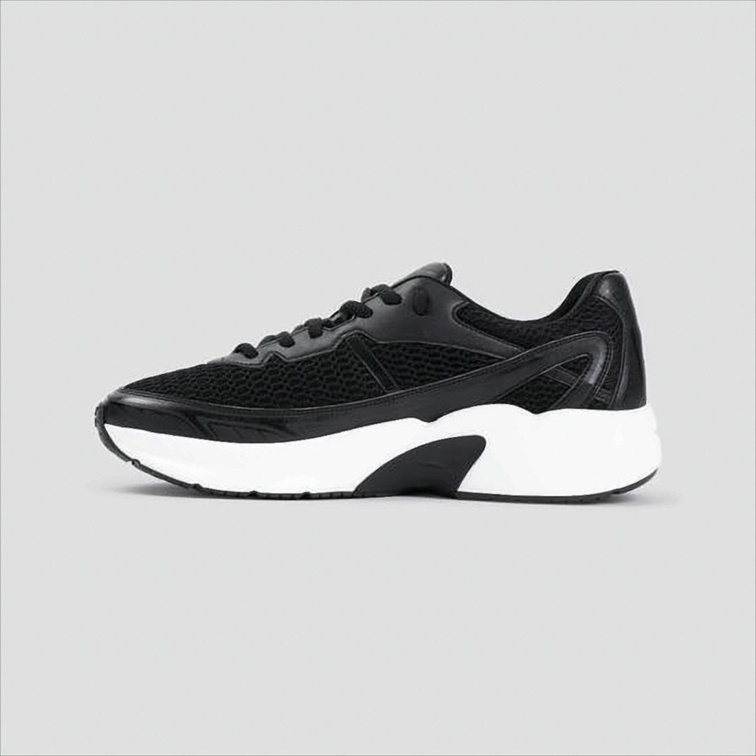 Sleek Black Mesh and Leather Sneakers with Distinctive Logo