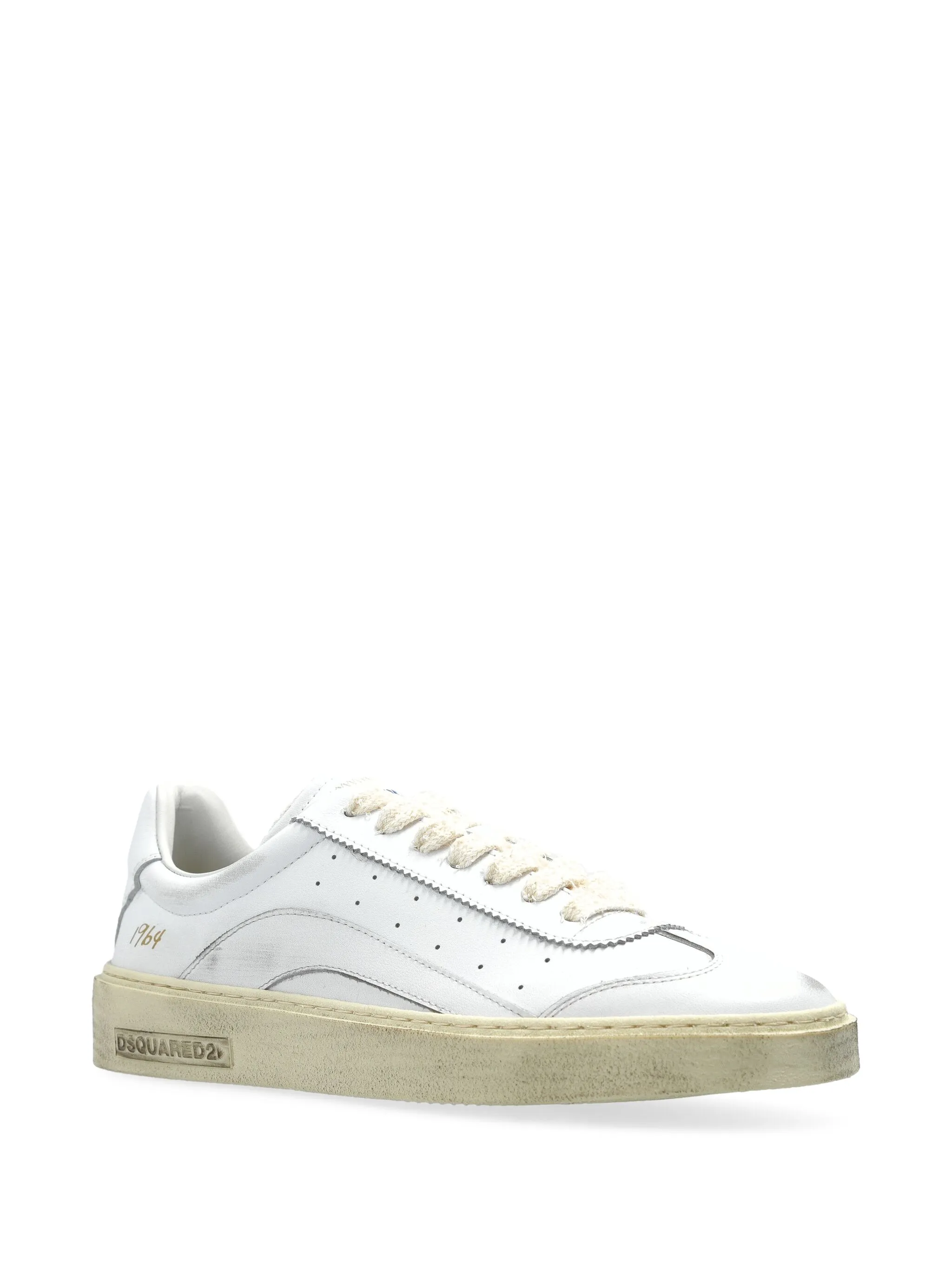 White Leather Distressed Sole Gold Sneakers