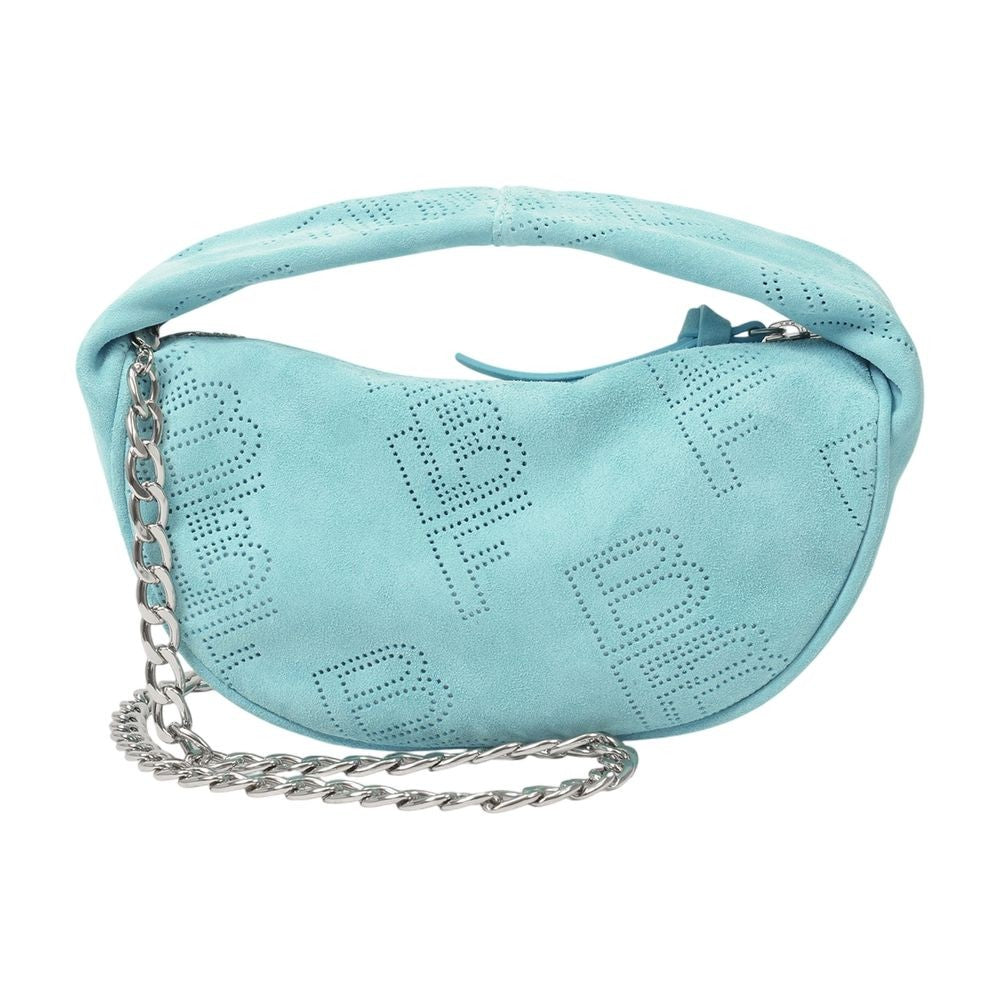 Sky Blue Leather Mini Curved Rectangular Bag
