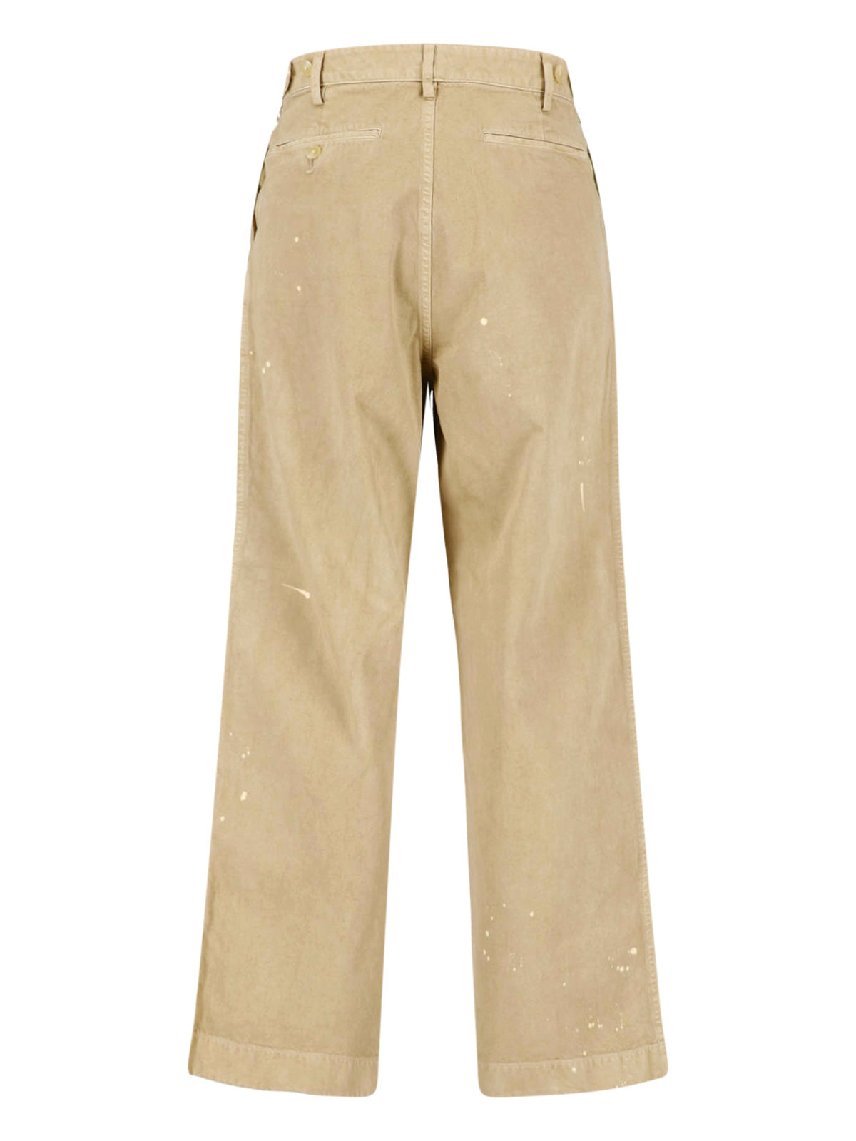 Wide-Leg Chino Pants with Distressed Details and Medium Waist