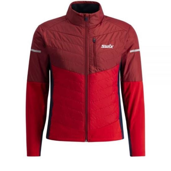 Two-Tone Red Quilted Jacket with Reflective Accents