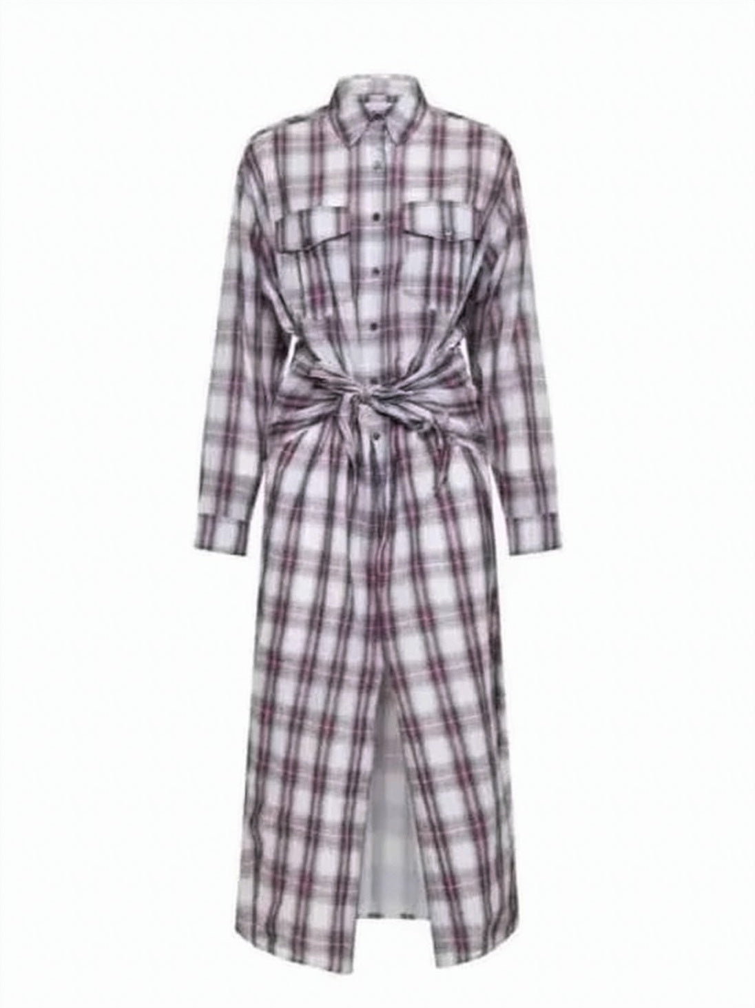 Button-Down Midi Dress with Plaid Pattern