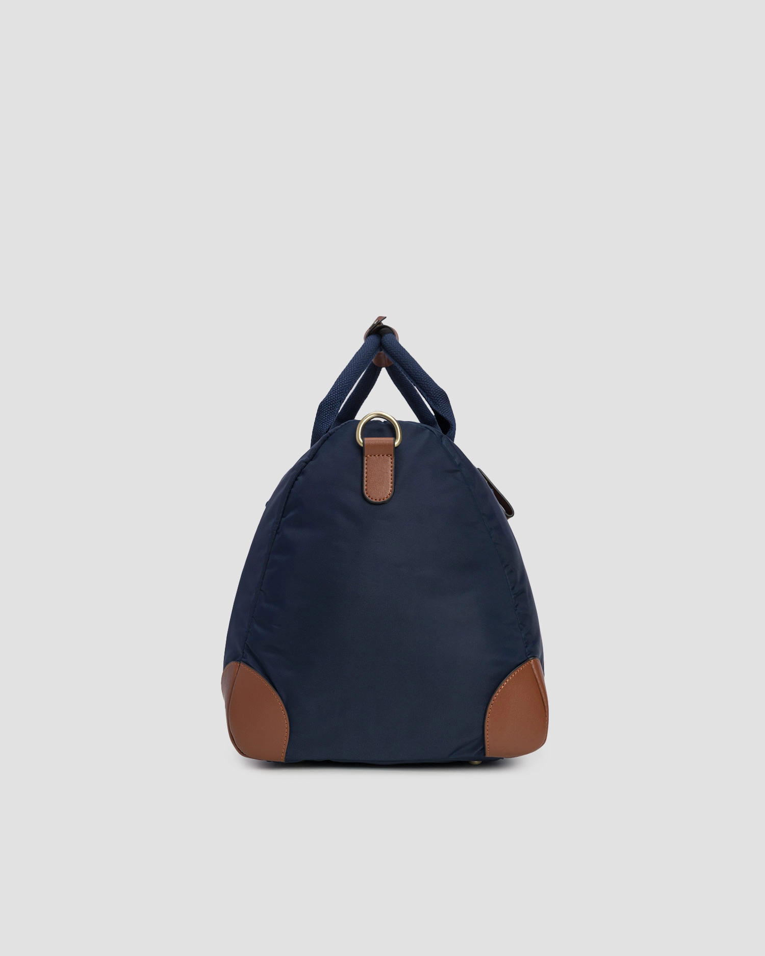 Navy Blue Duffle Bag with Brown Leather Accents