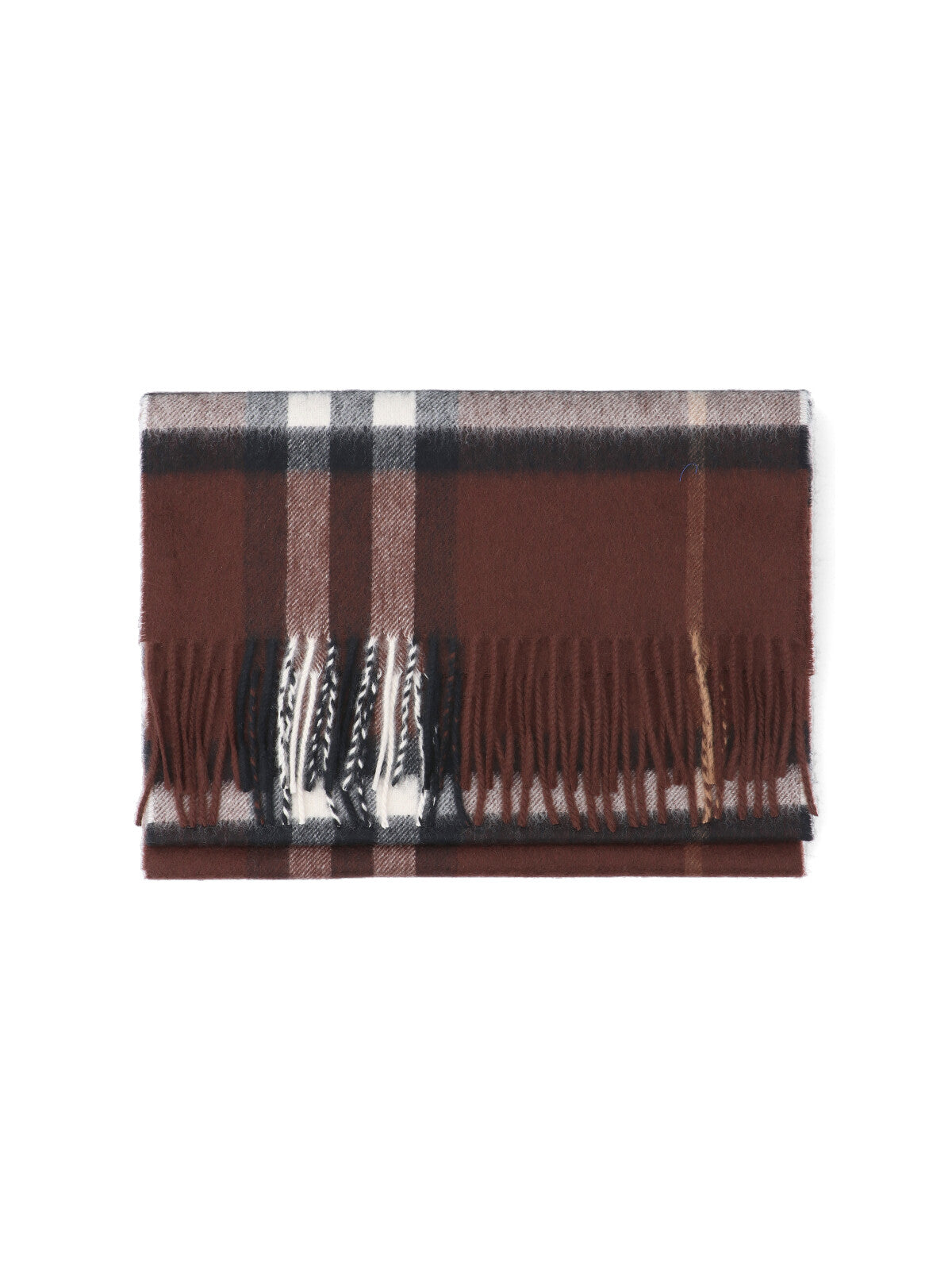 "Check" Scarf, In Brown Brushed Cashmere
