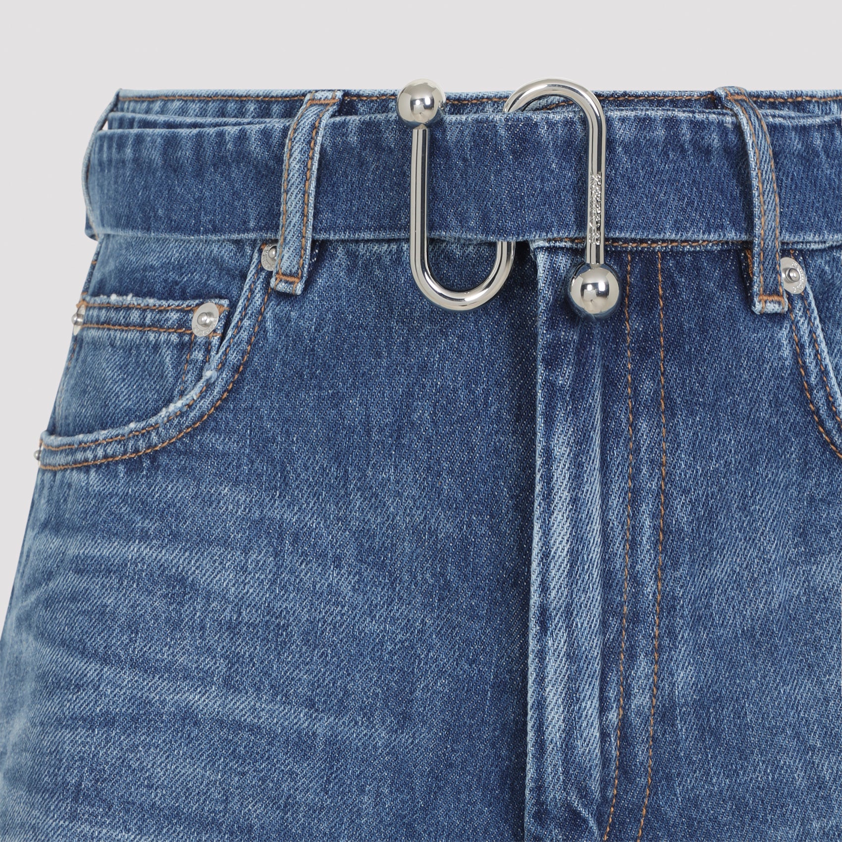 High-Waisted Denim Shorts With Silver-Toned Buckle Detail