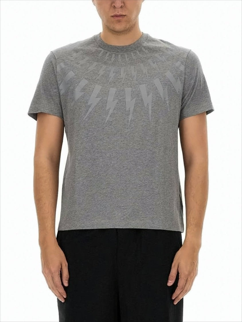 Short-Sleeve Grey T-Shirt With Lightning Bolt Motif