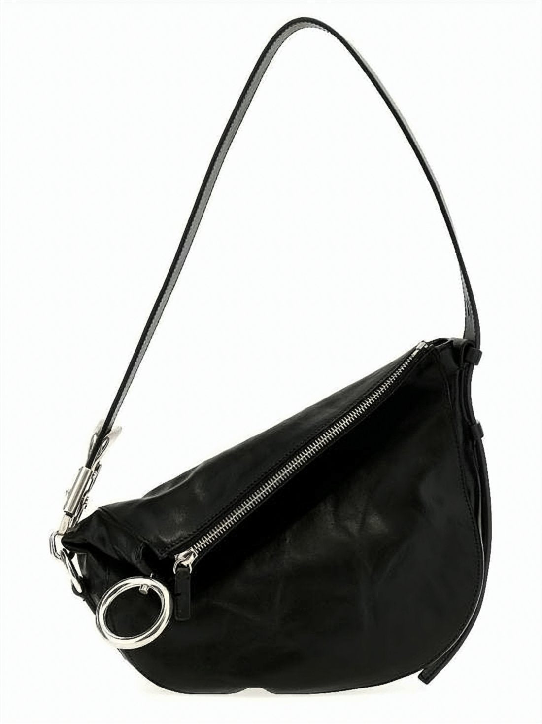 Crescent Black Cowhide Leather Shoulder Bag