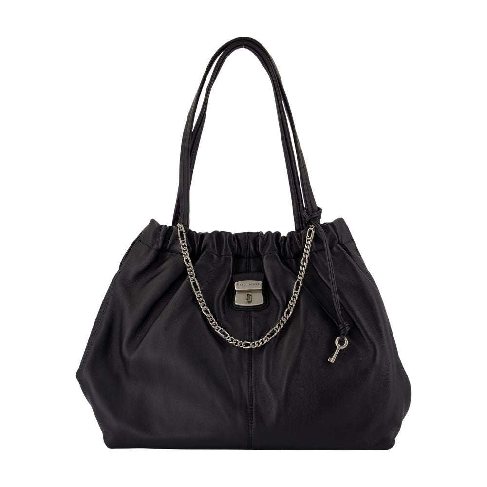 Spacious Black Calfskin Tote Shoulder Bag