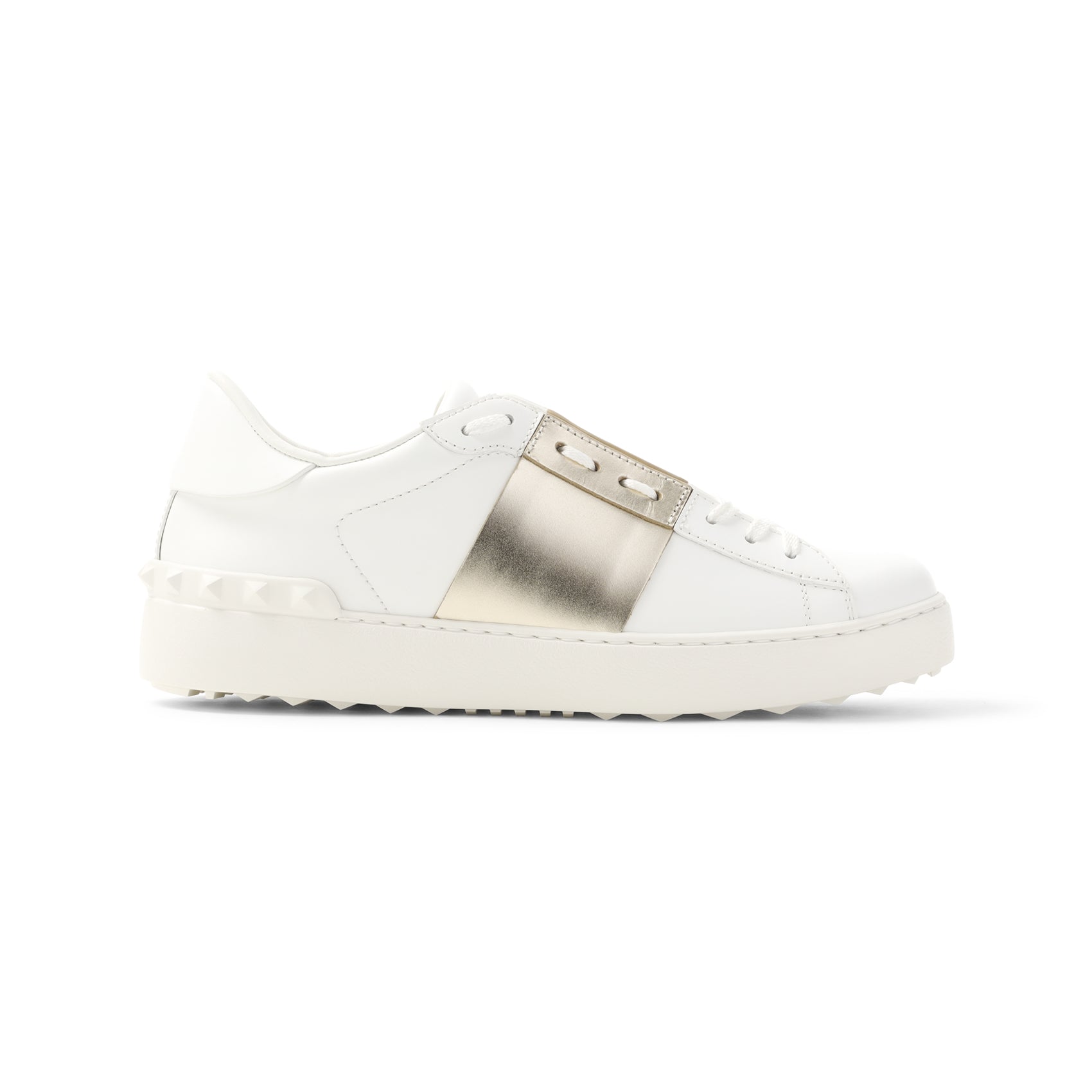 Low-Top Leather Sneakers with Metallic Gold Panel