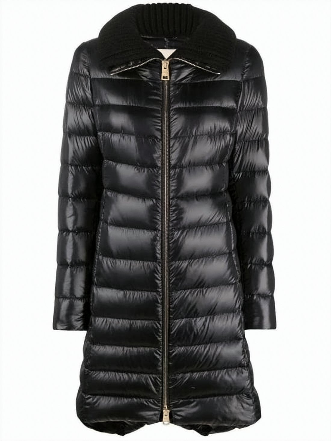 Quilted Black Down Coat with Silhouette