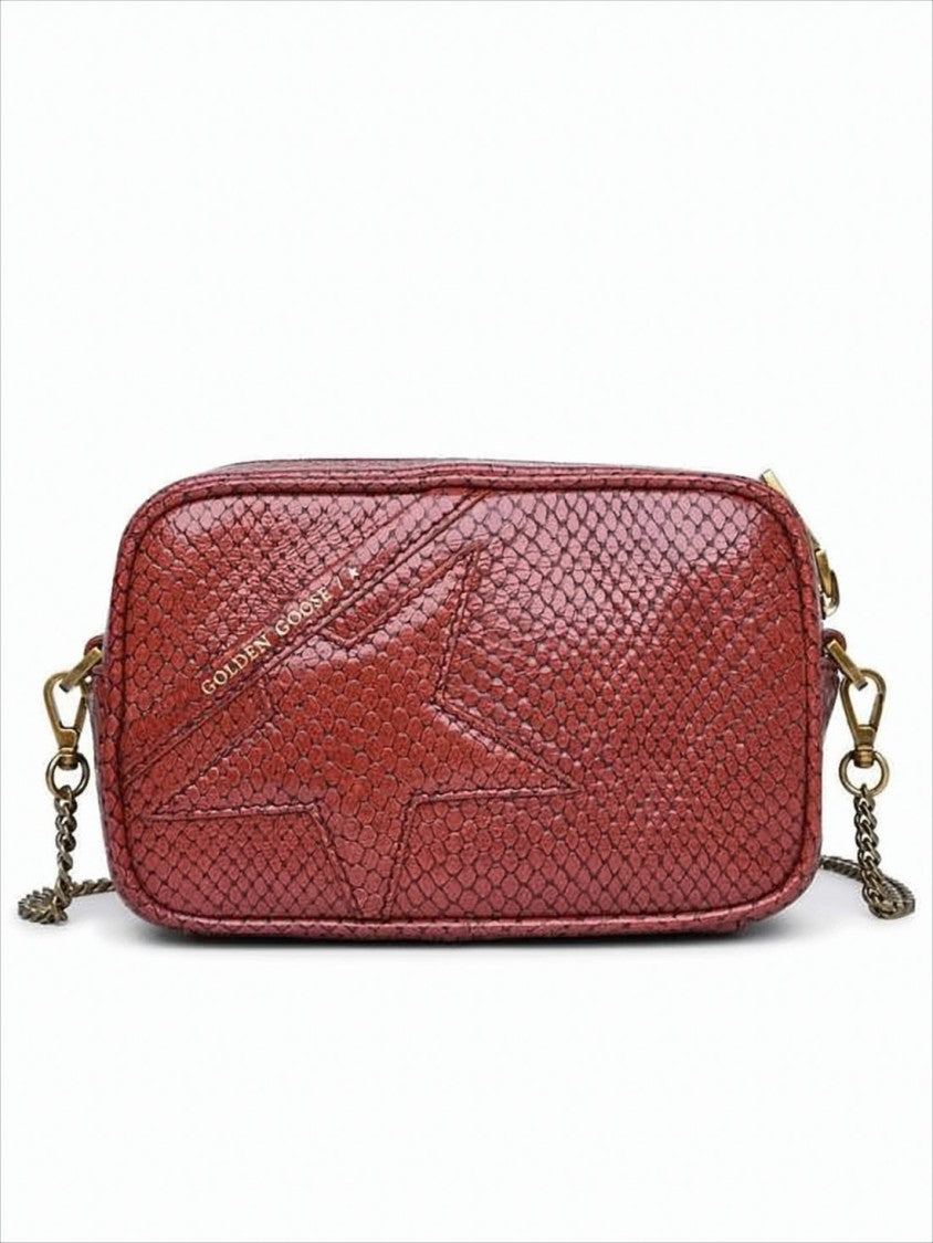 Textured Cowhide Leather Crossbody Bag with Embossed Star Detail