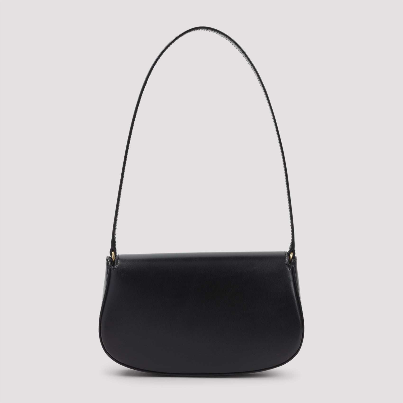 Curved Black Lamb Leather Shoulder Bag