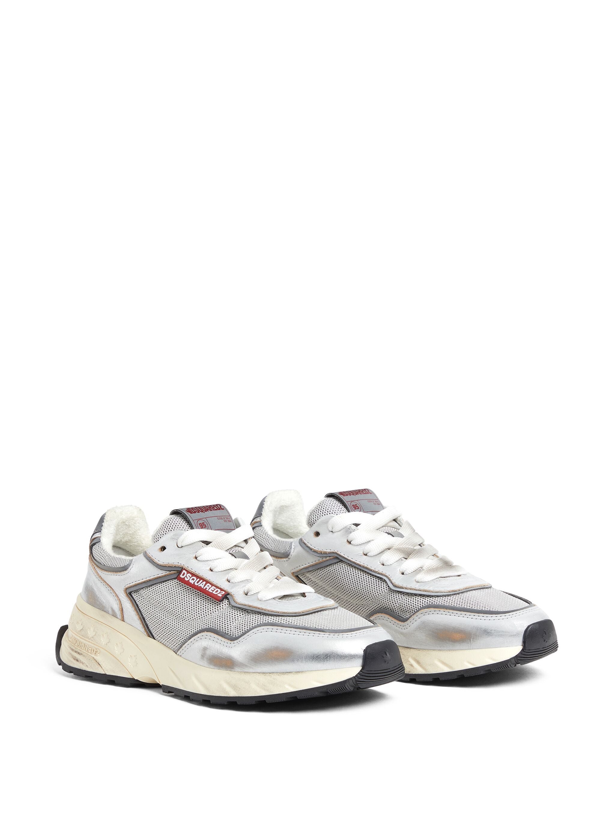 Sprinter Silver Leather Mesh Vintage Sneakers