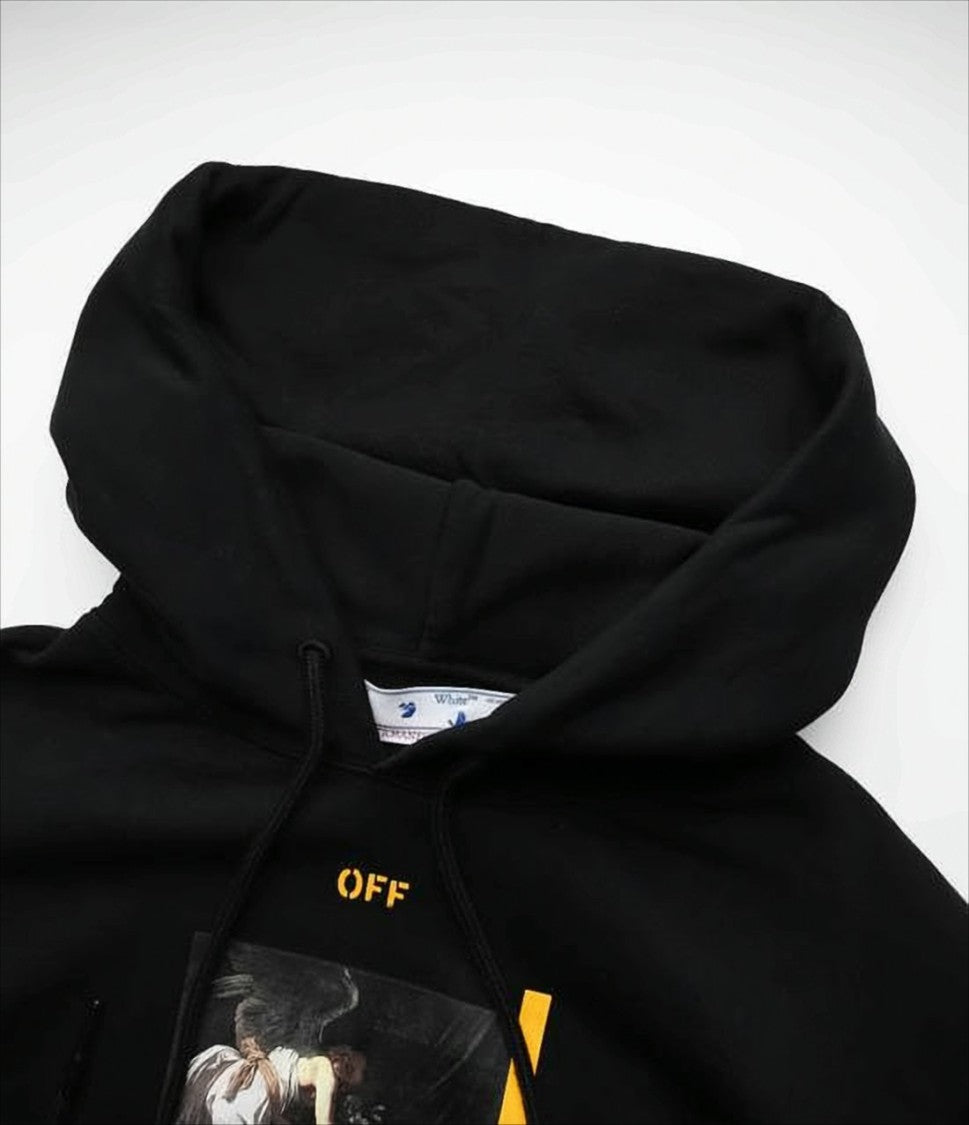 Black Hoodie with Graphic Print and Iconic Arrow Motif