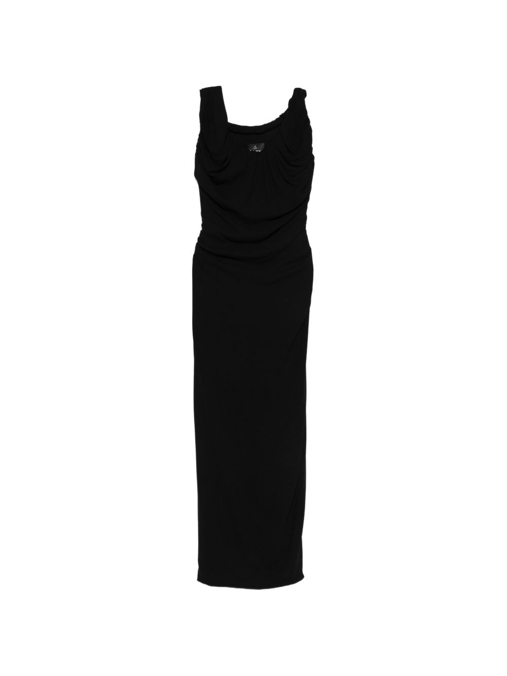 Black Draped Sleeveless Square Neck Dress