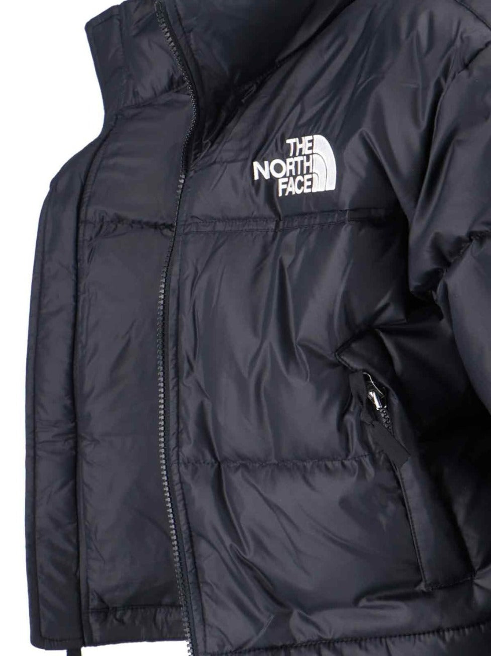 Short Down Jacket With Detachable Hood And Embroidered Logos