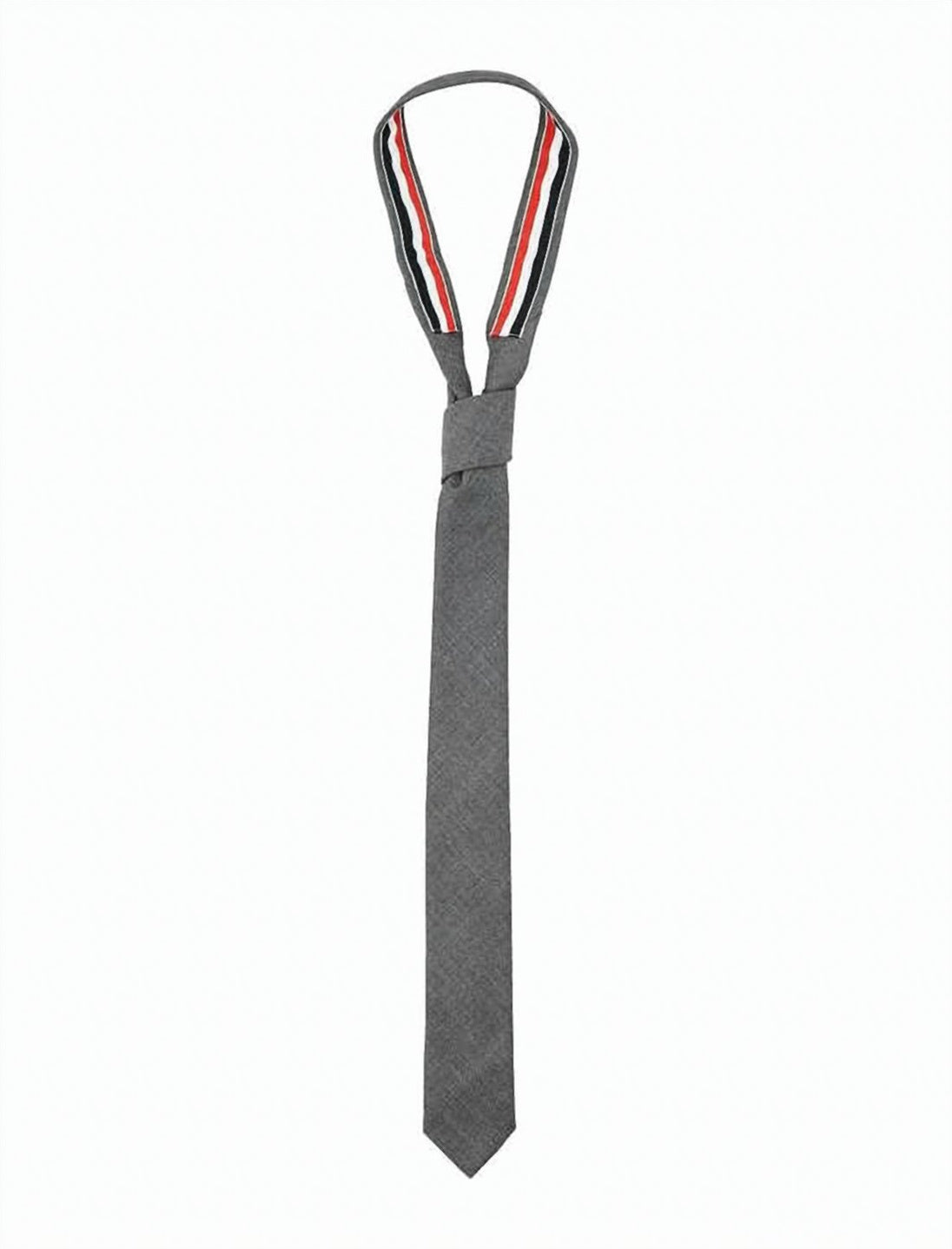Textured Grey Wool Tie with Striped Accent