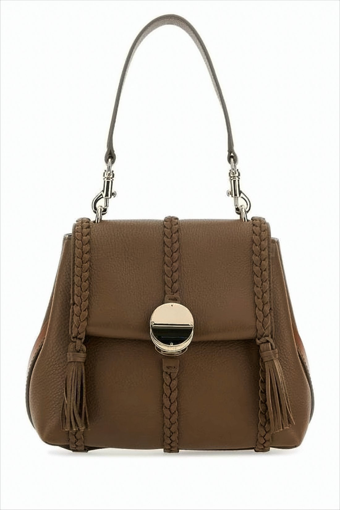 Structured Brown Leather Shoulder Bag