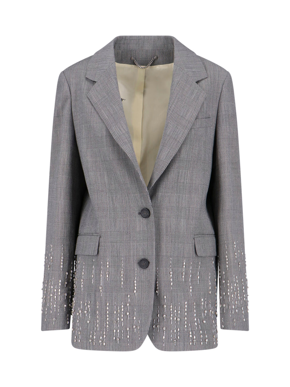 Gray Prince of Wales Wool Crystal Blazer