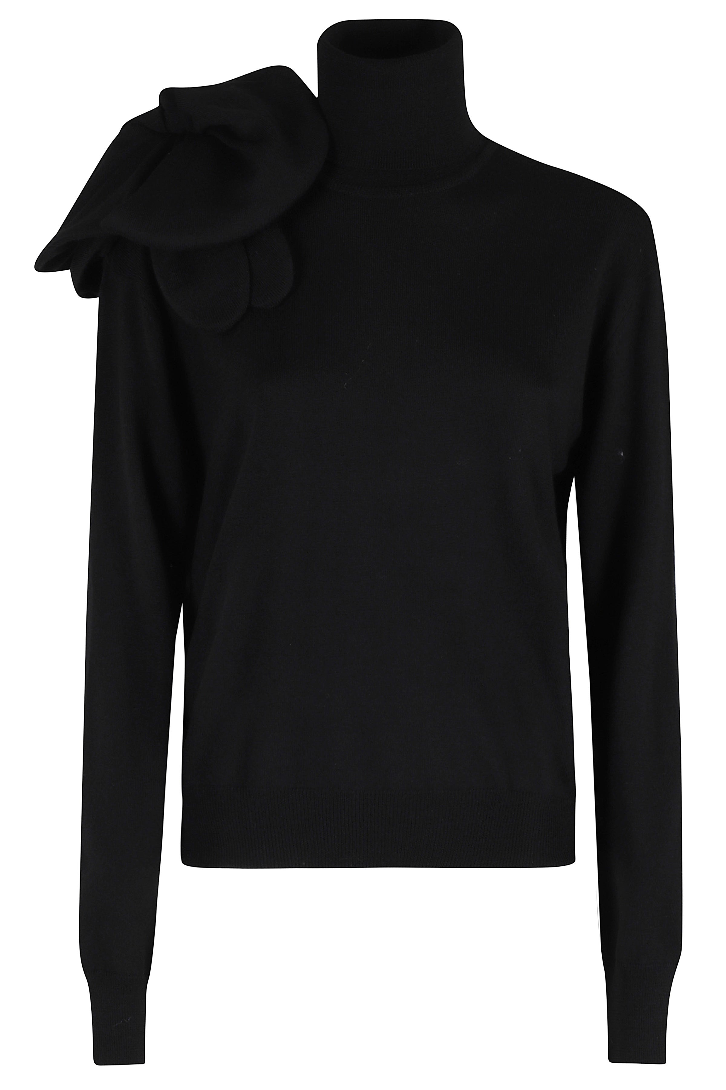 Fitted High-Neck Knit Top With Floral Appliqué