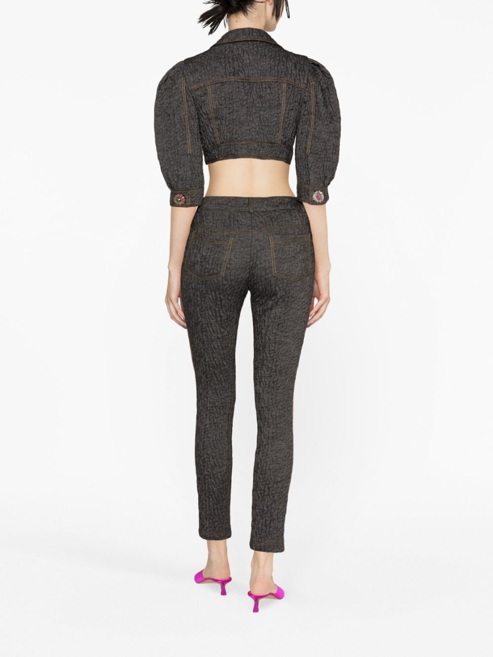 Crystal-Embellished Cropped Jacket with Textured Finish
