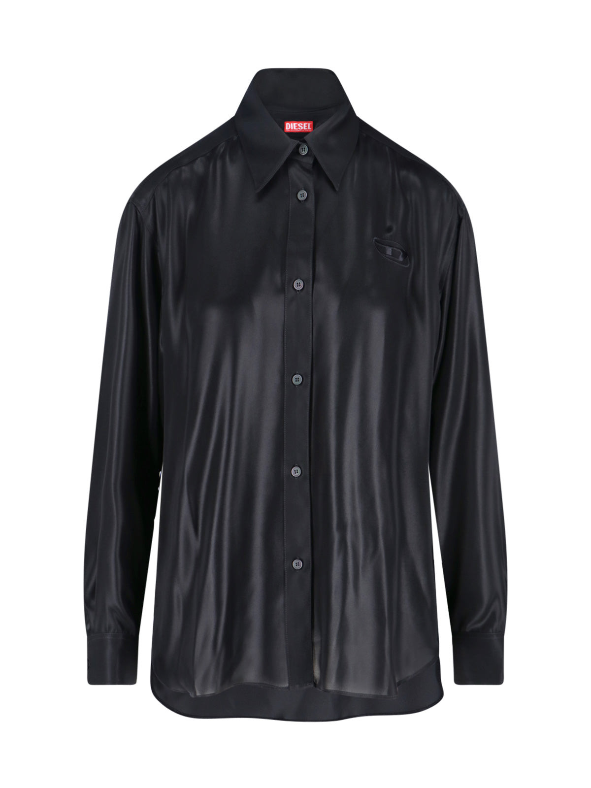 Laminated Black Shirt With Classic Collar And Embroidered Logo