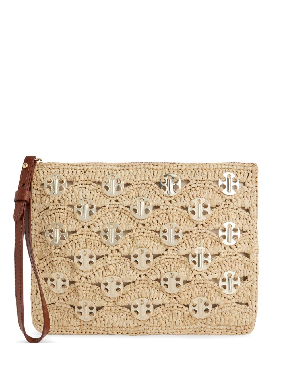 Beige Leather Clutch with Cotton Lining