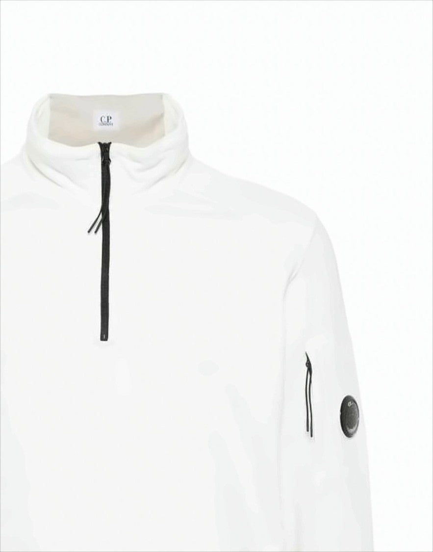Half-Zip White Turtleneck With Ribbed Details And Signature Patch