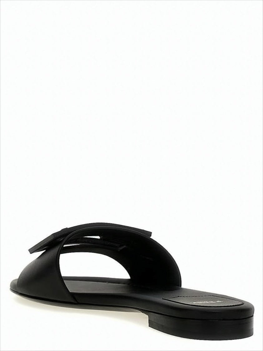 Cut-Out Logo Slide Sandals In Black Calf Leather