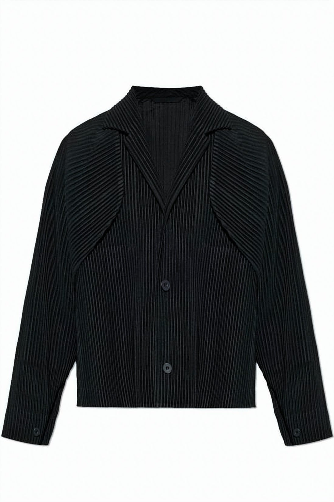 Black Pleated Cropped Minimalist Structured Jacket