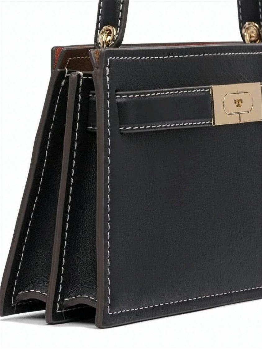 Structured Calf Leather Tote Bag with Gold-tone Clasp