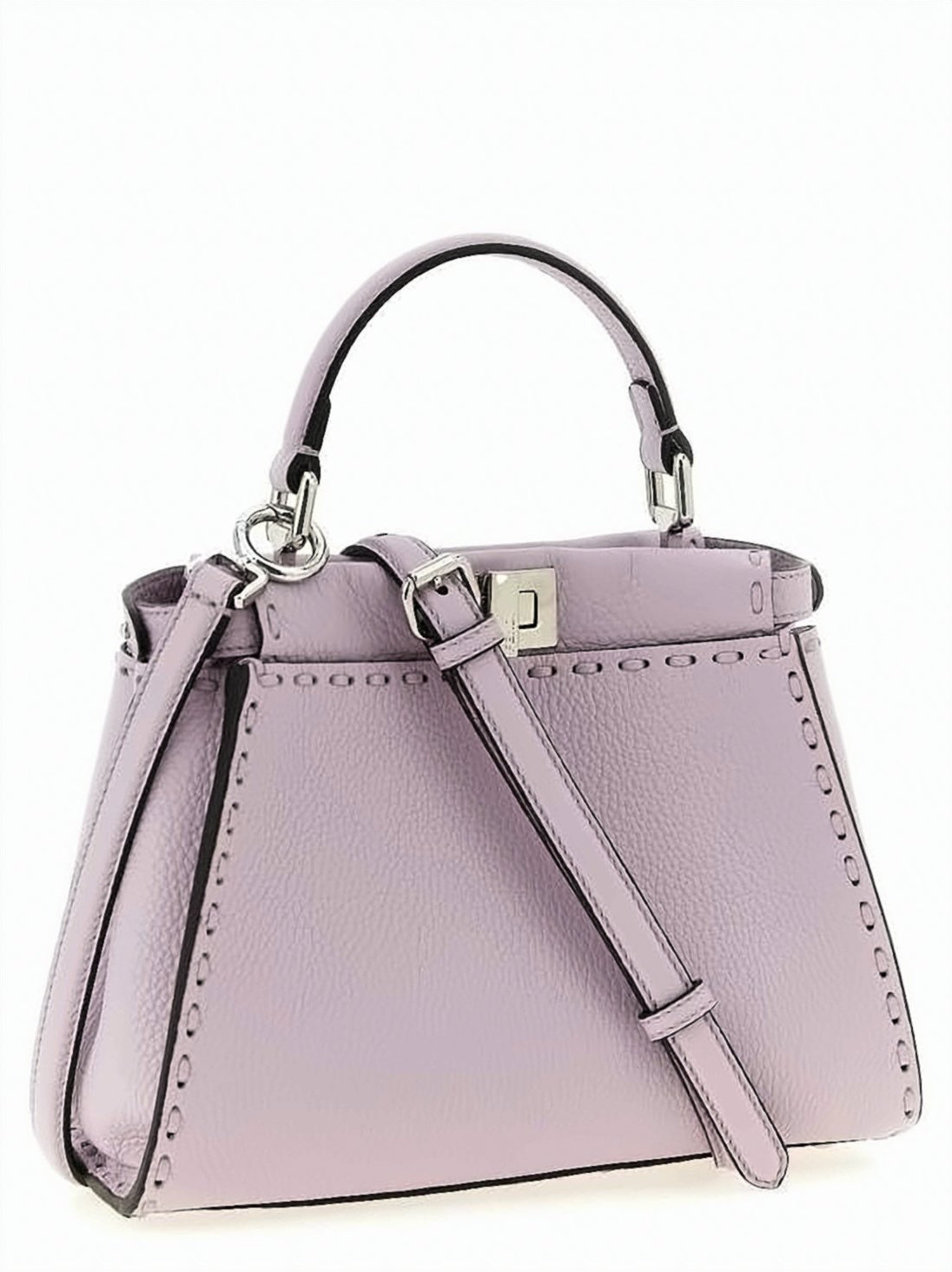 Structured Mini Handbag In Soft Lavender Pebbled Leather