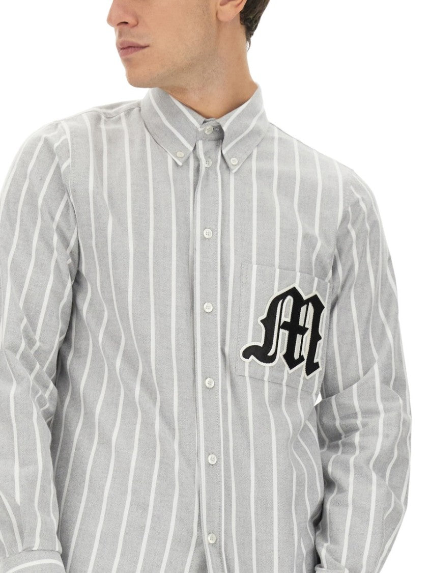 Vertical Striped Cotton Shirt With Logo Detail