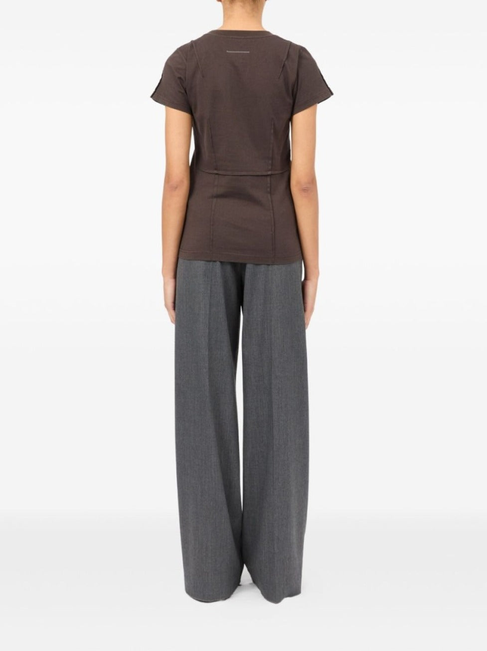 Structured Brown Cotton T-Shirt With Seam Detailing