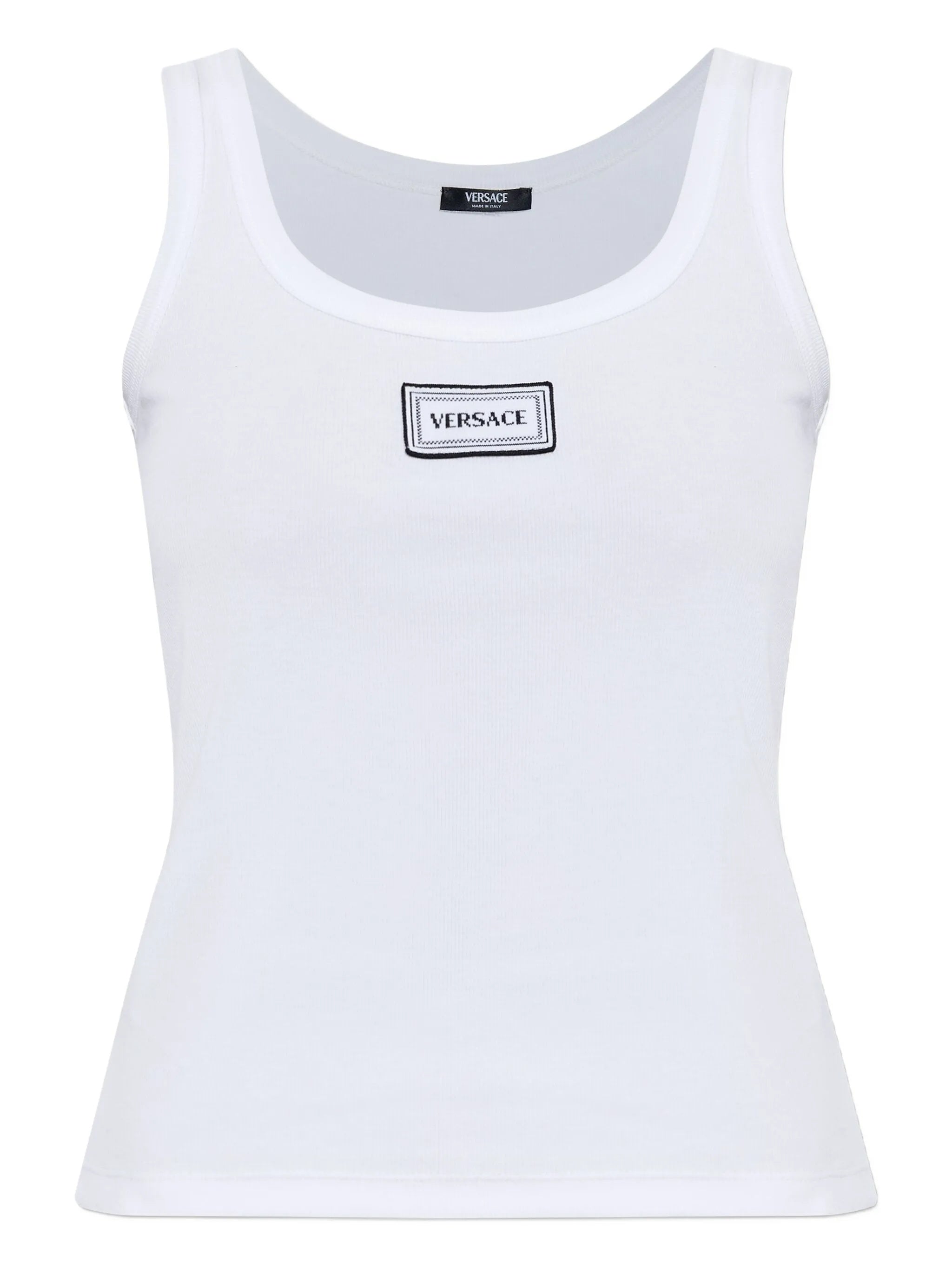 White Fitted Logo Patch Cotton Top