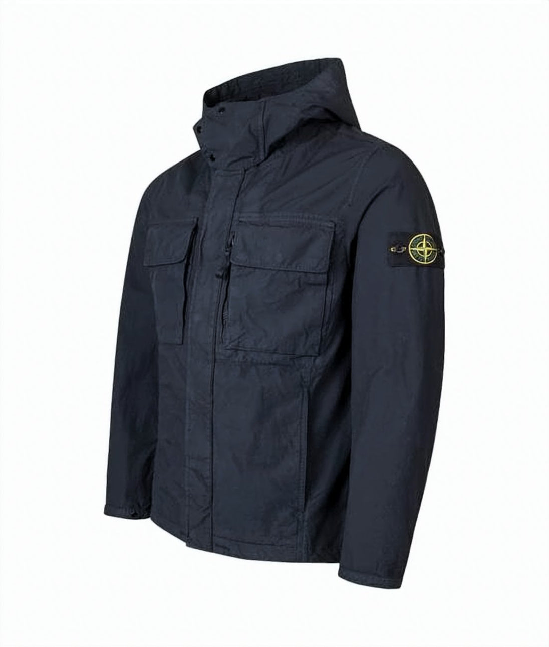 Structured Blue Utility Jacket With Hood